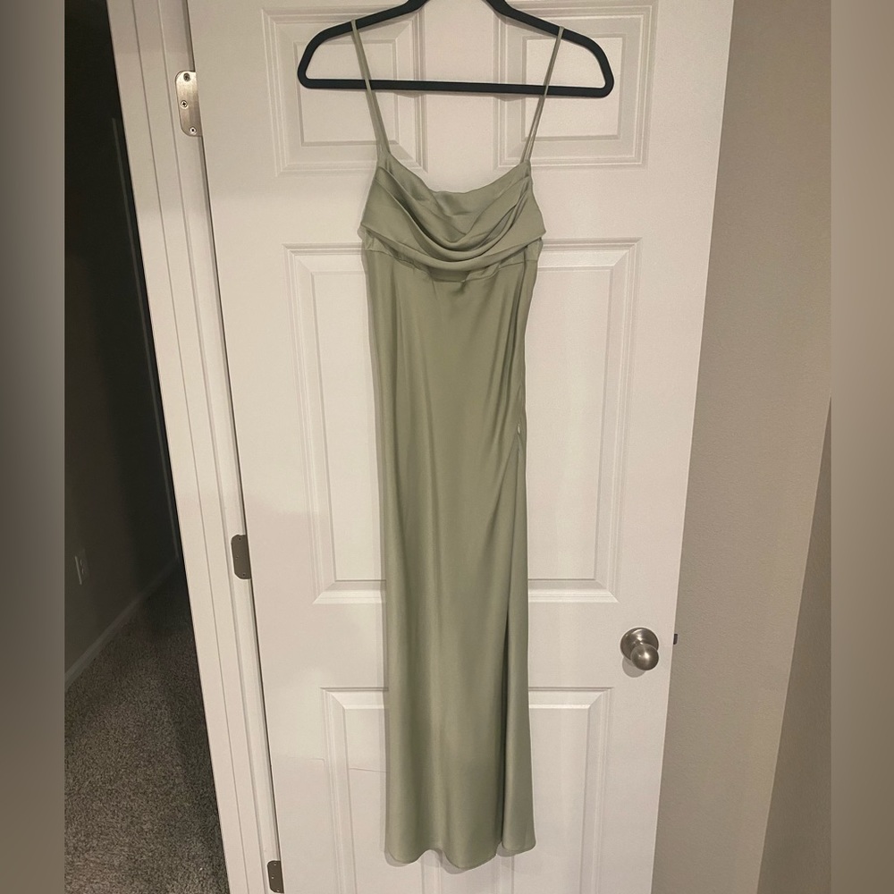Cowl neck, midi slip dress with slit. US 4 (Medium).